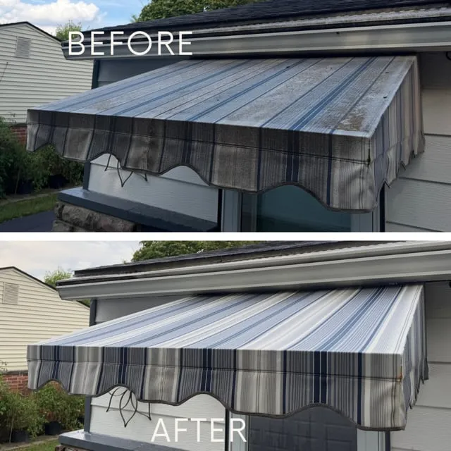 Canvas awning before and after cleaning