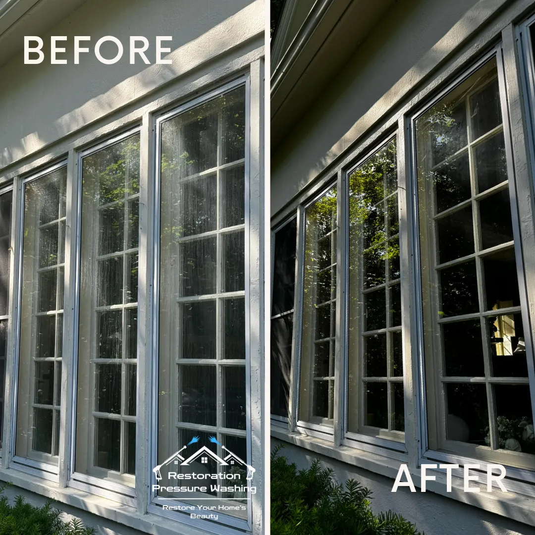 Window cleaning before and after — streak-free glass