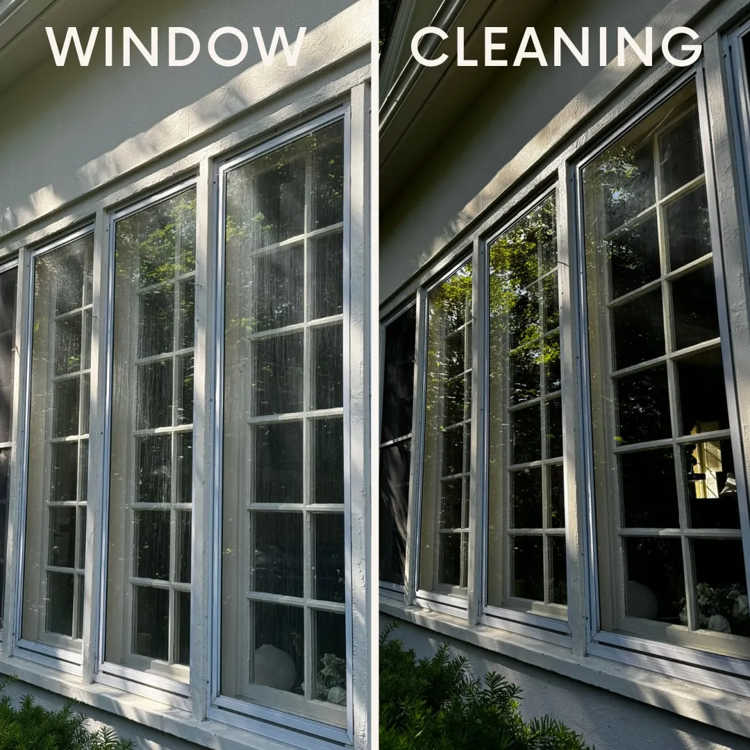 Window cleaning before and after — streak-free glass